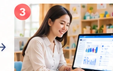 Pengelola daycare bekerja dengan laporan digital